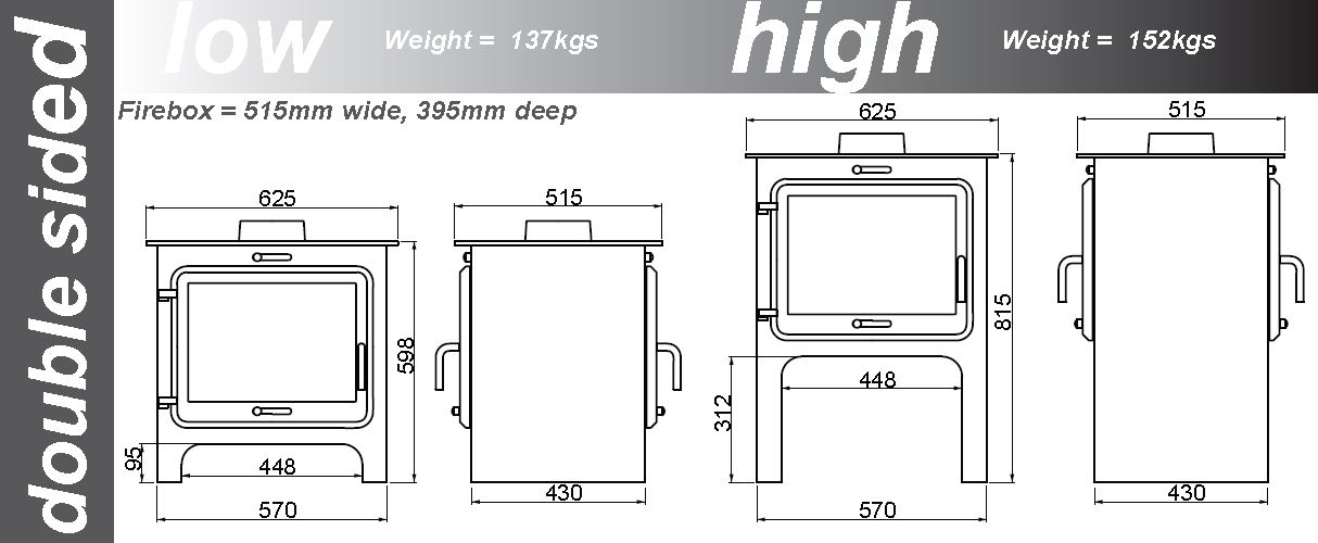 Ekol Clarity Double Sided Stove Sizes