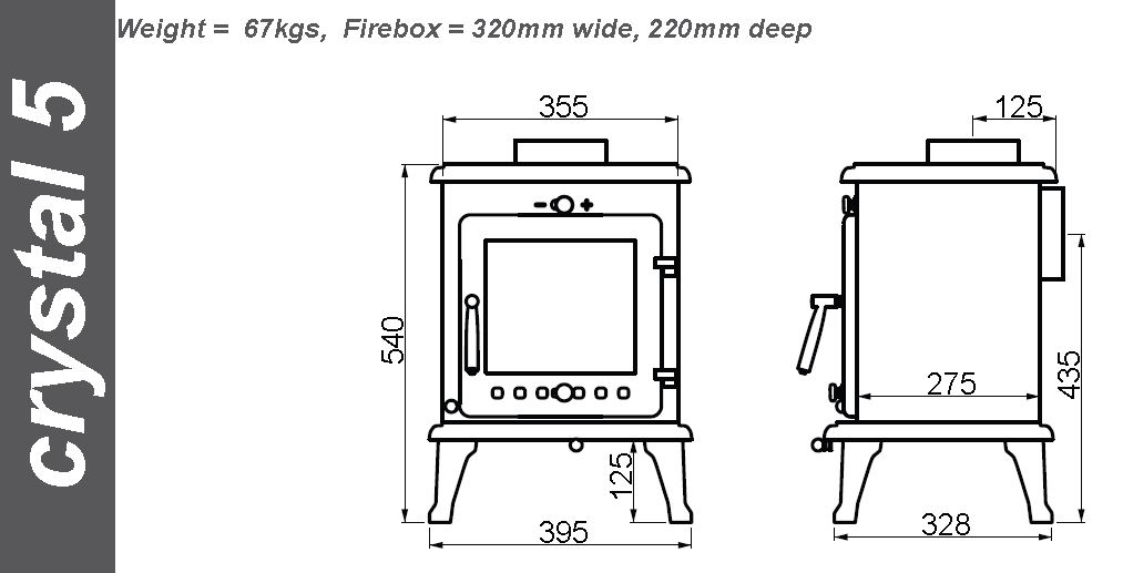 Ekol Crystal 5 Stove Sizes