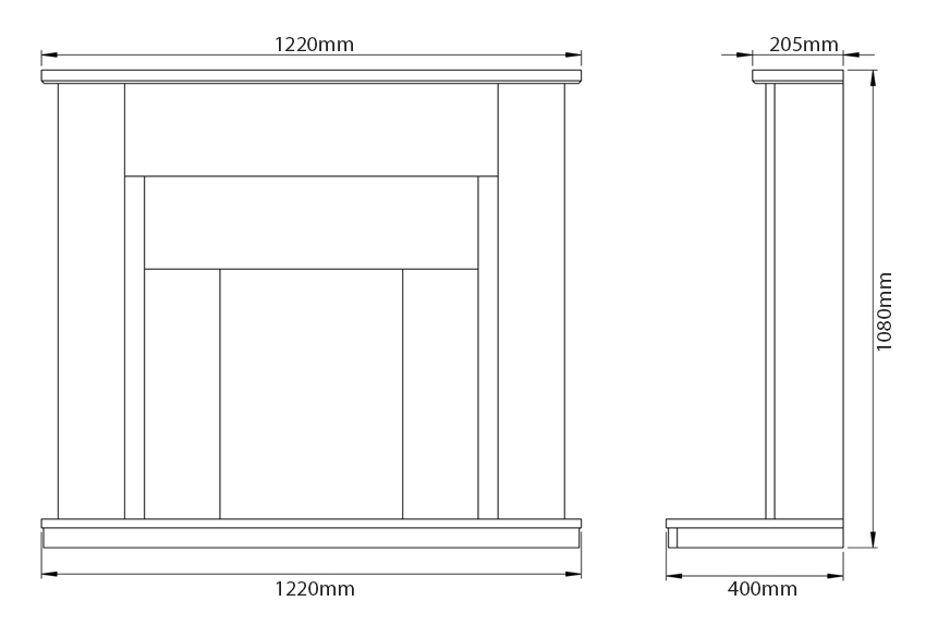 FLARE Collection Elda Electric Fireplace Suite Dimensions