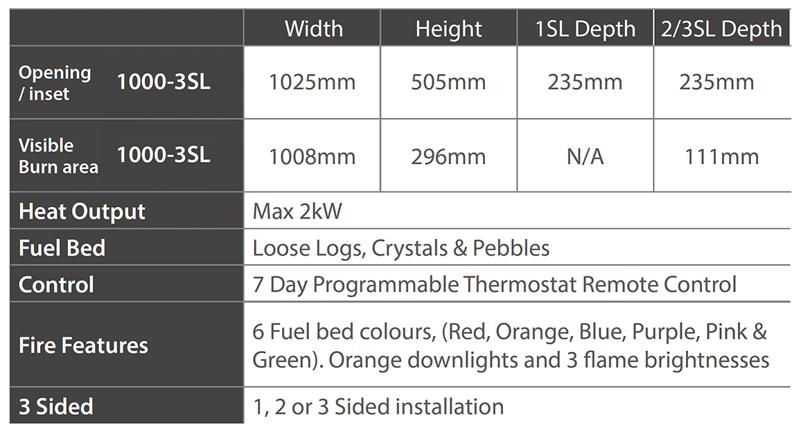 FLARE Collection Invision 1000 Electric Fire Dimensions