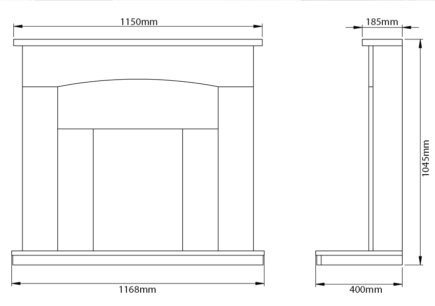 FLARE Collection Isabelle Fireplace SIzes