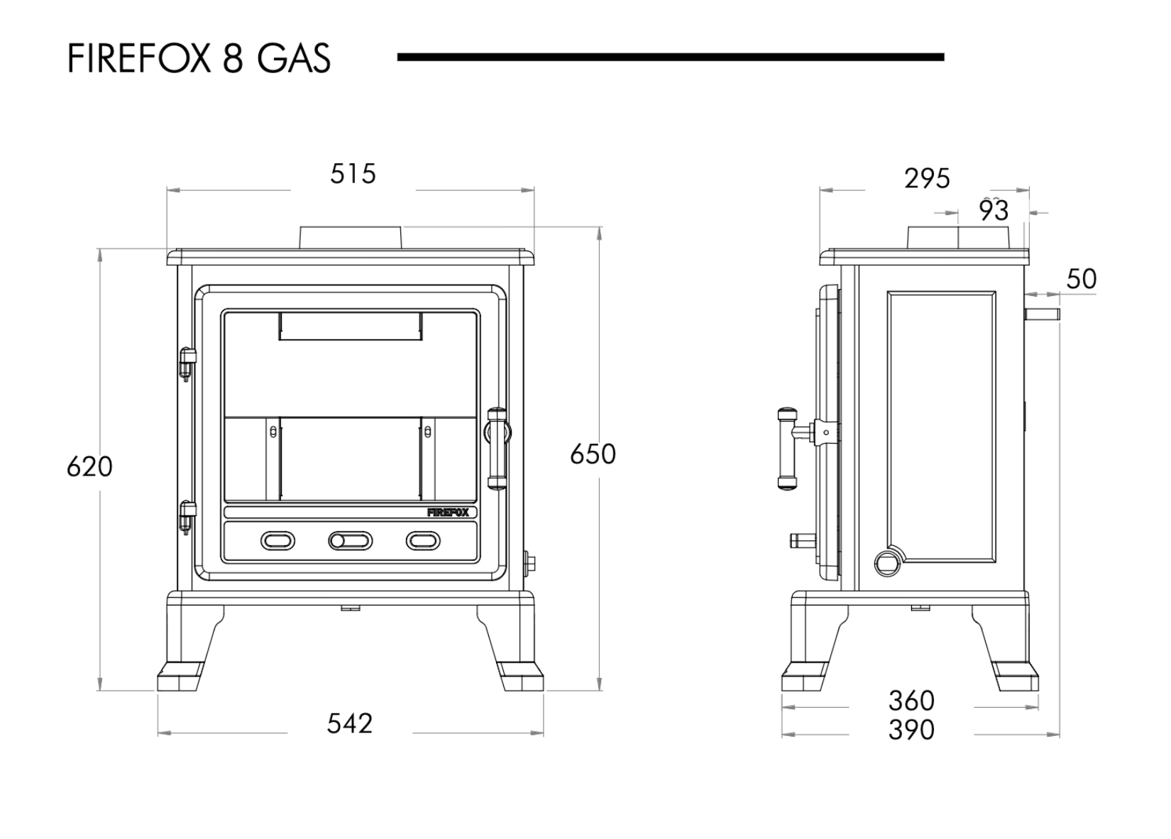 Firefox 8 Eco Gas Stove Dimensions