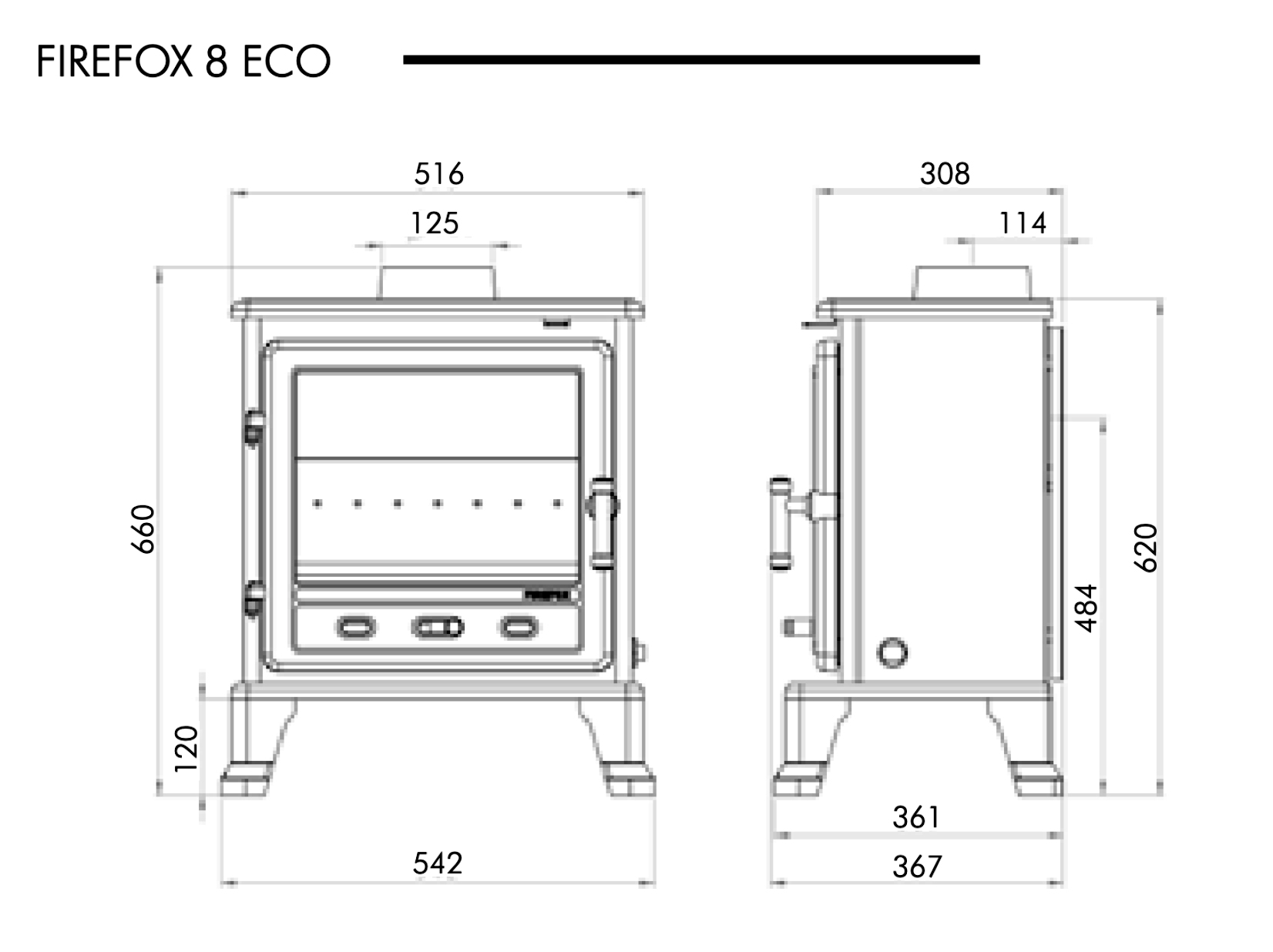 Firefox 8 Eco Stove Dimensions