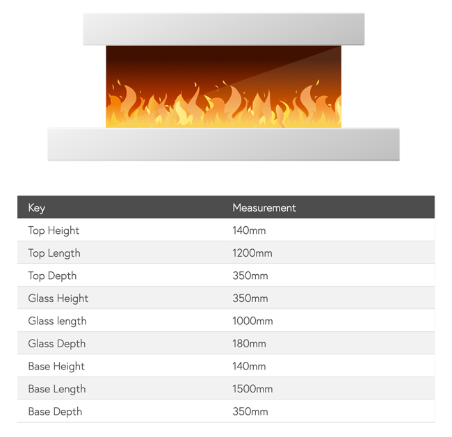 Flamerite Atlas 1000 Wall Mounted Dimensions