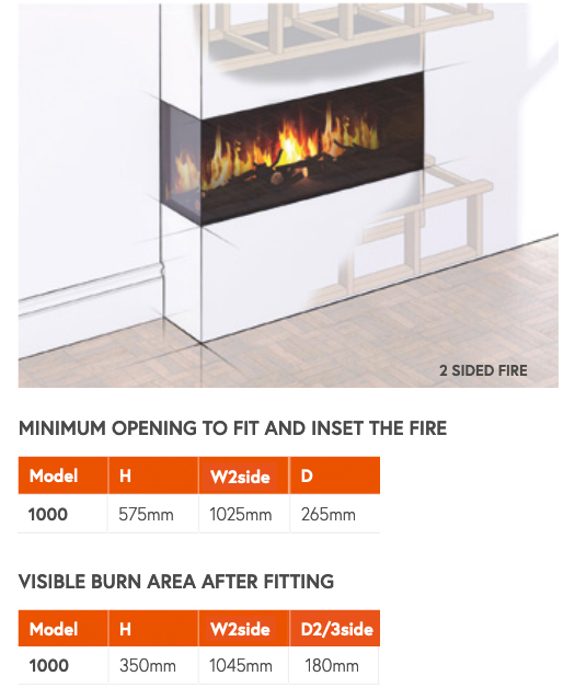 Flamerite Glazer 1000 2-Sided Electric Fire Dimensions