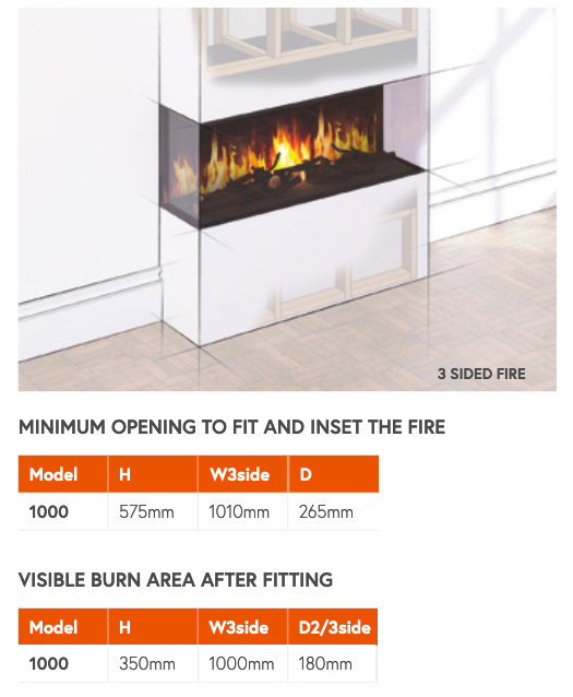 Flamerite Glazer 1000 3-Sided Dimensions