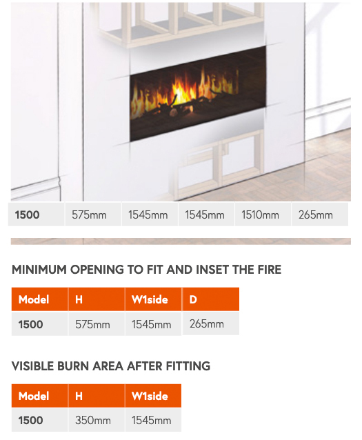 Flamerite Glazer 1500 1-Sided Electric Fire Dimensions