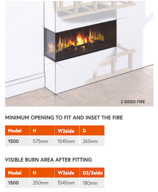 Flamerite Glazer 1500 2-Sided Electric Fire Dimensions
