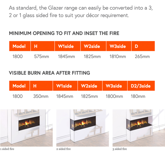 Flamerite Glazer 1800 Dimensions