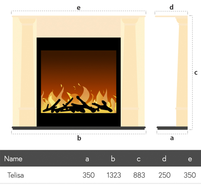 Flamerite Telisa Suite Dimensions