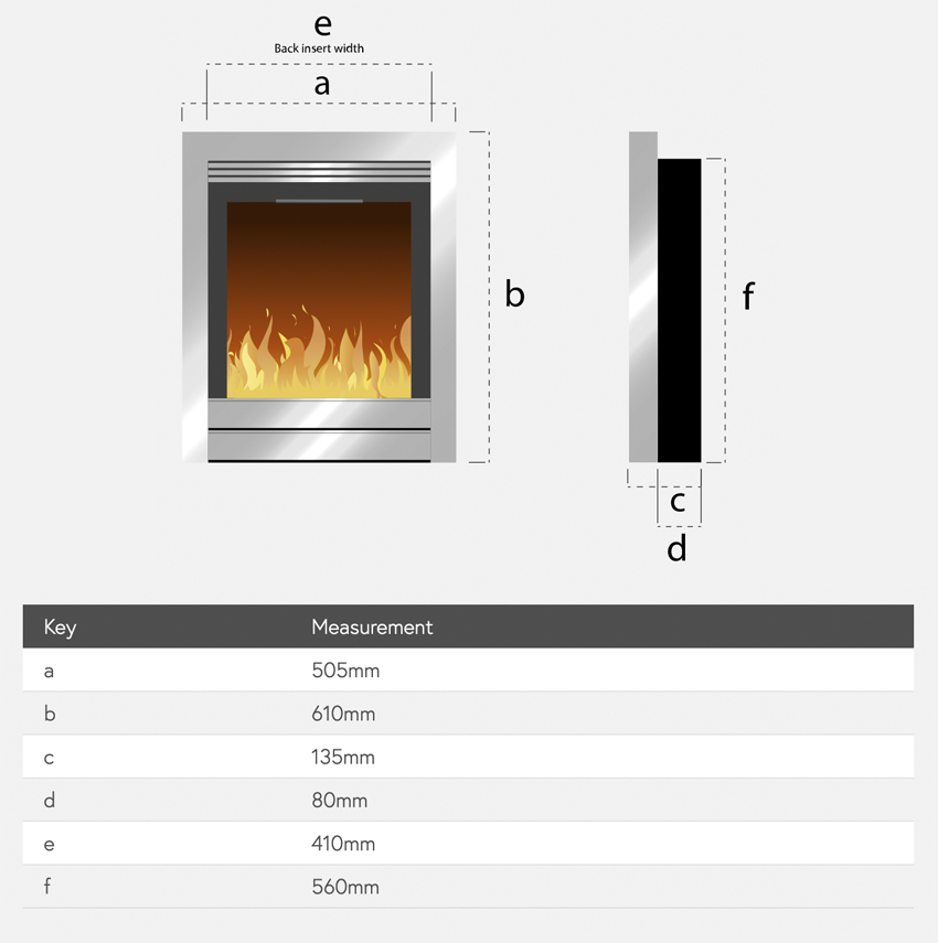 Flamerite Zara 16" Electric Fire Dimensions