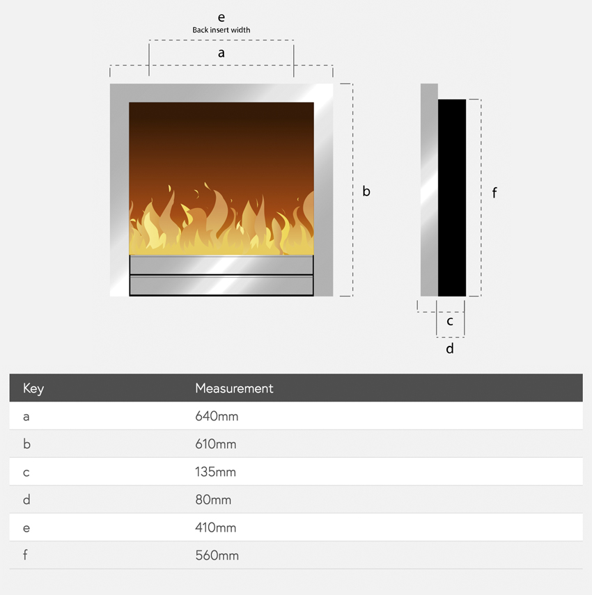 Flamerite Zara 22" Electric Fire Dimensions