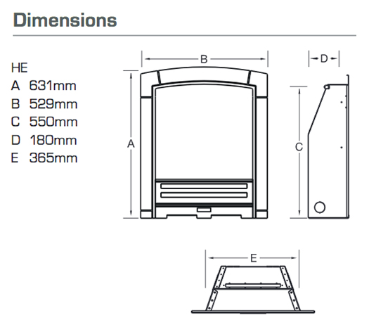 Flavel Decadence HE Gas Fire Dimensions