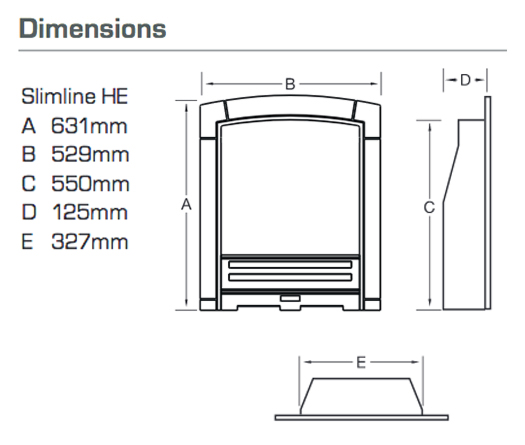Flavel Decadence Slimline HE Gas Fire Sizes