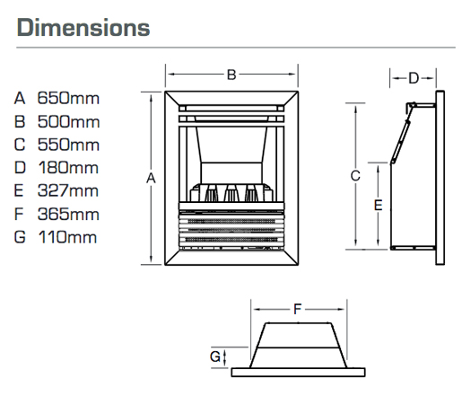 Flavel Expression HE Gas Fire Dimensions