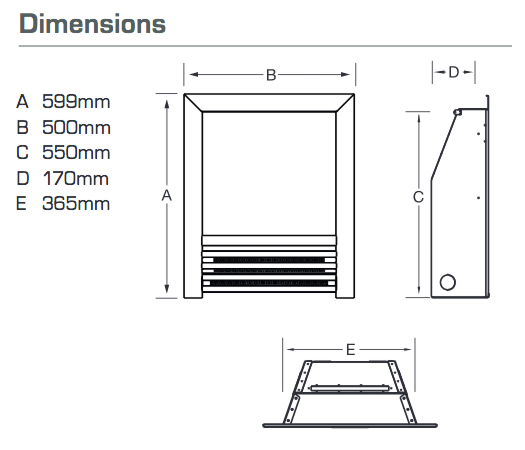 Flavel Expression Plus Gas Fire Dimensions