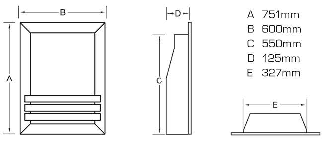 Wall Mounted Flavel Windsor HE Contemporary Gas Fire Sizes