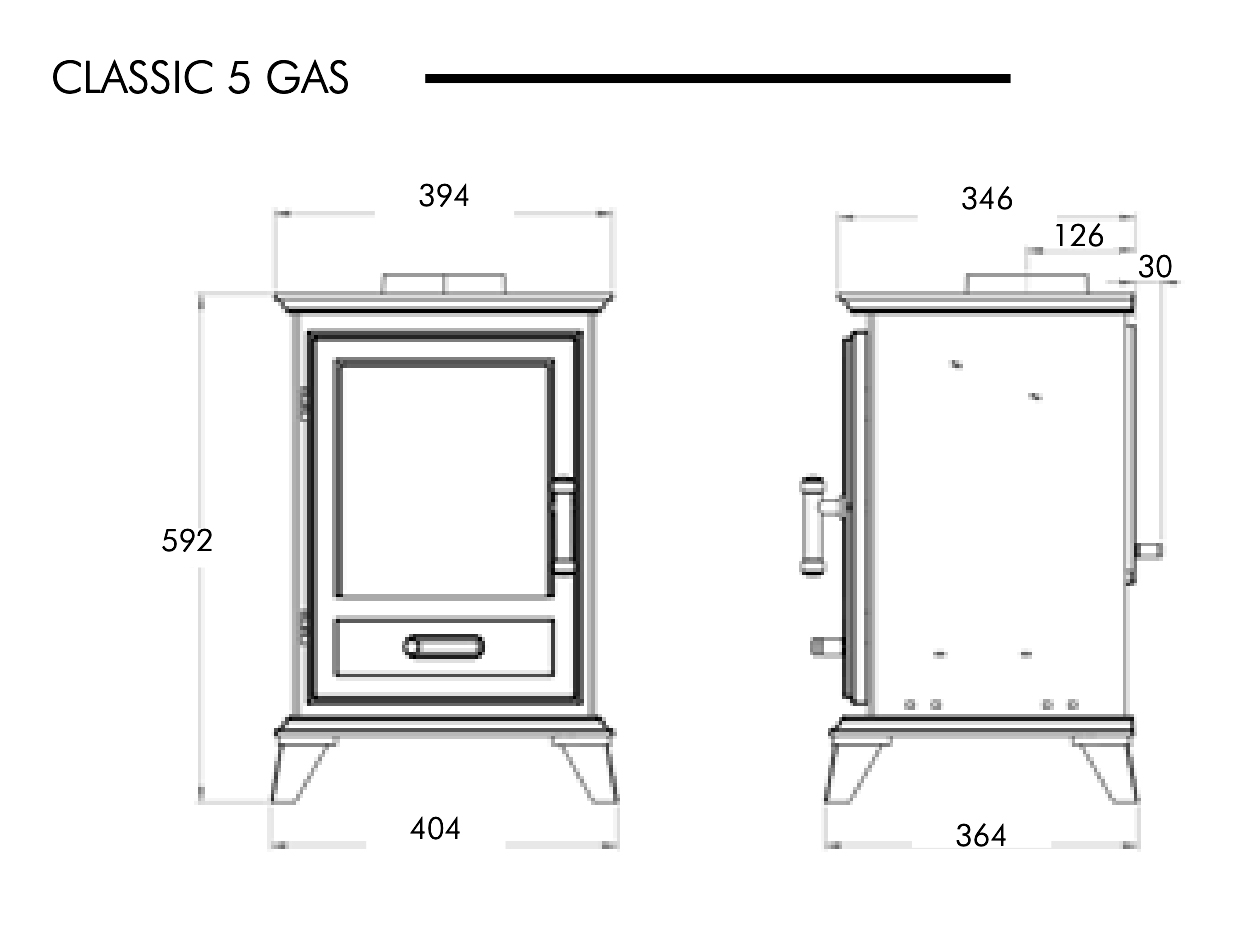 Gallery Classic 5 Eco Gas Stove Dimensions