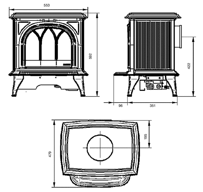 Gazco Huntingdon 30 Balanced Flue Gas Stove Dimensions