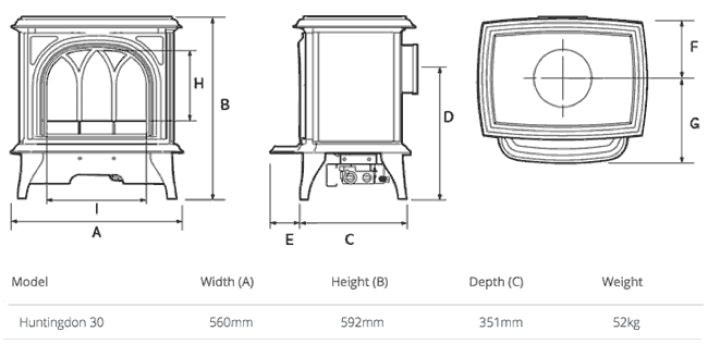 Gazco Huntingdon 30 Electric Stove Dimensions