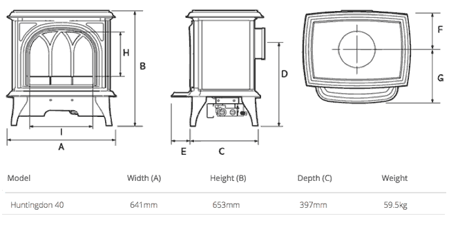 Gazco Huntingdon 40 Electric Stove Dimensions