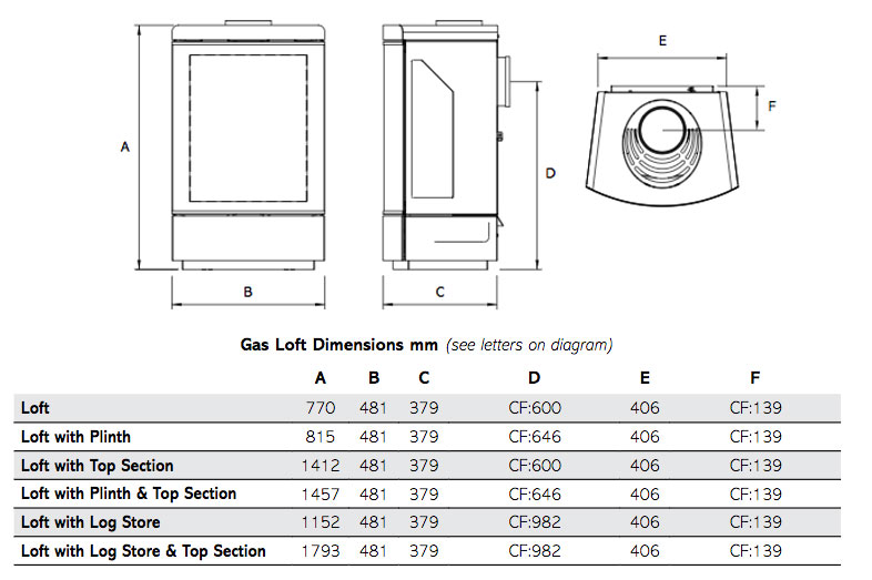 Gazco Loft Conventional Flue Gas Stove Sizes