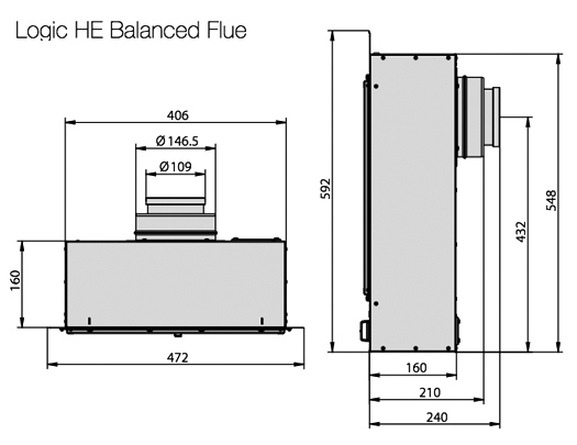 Gazco Logic HE Arts Balanced Flue Gas Fire Dimensions