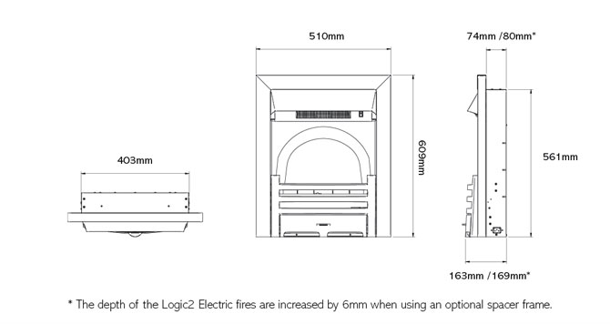 Gazco Logic2 Electric Fire Sizes