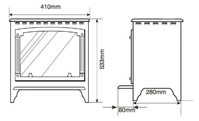 Gazco Marlborough Small Electric Stove Sizes