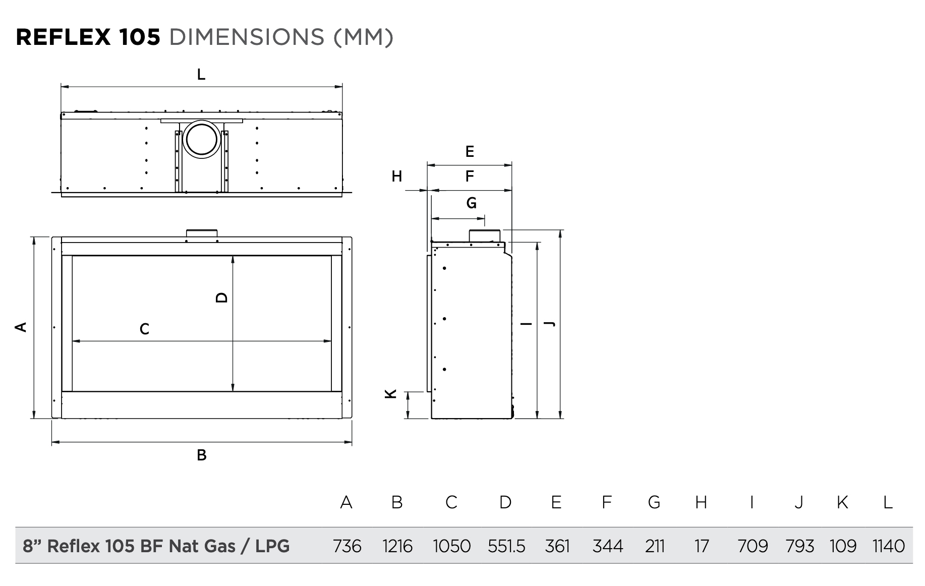 Gazco Reflex 105 Balanced Flue Dimensions