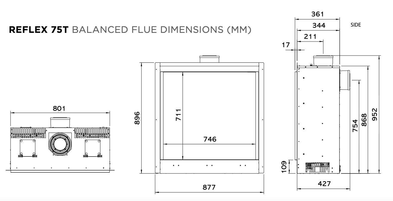 Gazco Reflex 75T Balanced Flue Sizes