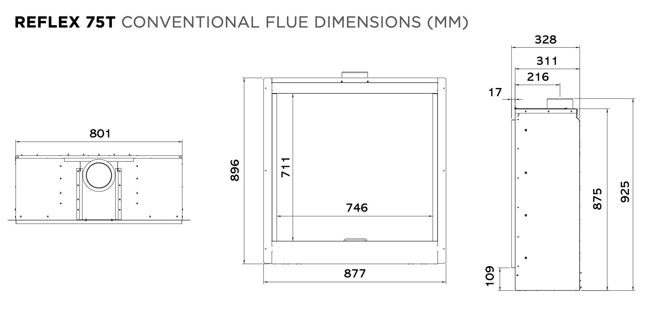 Gazco Reflex 75T Gas Fire Dimensions