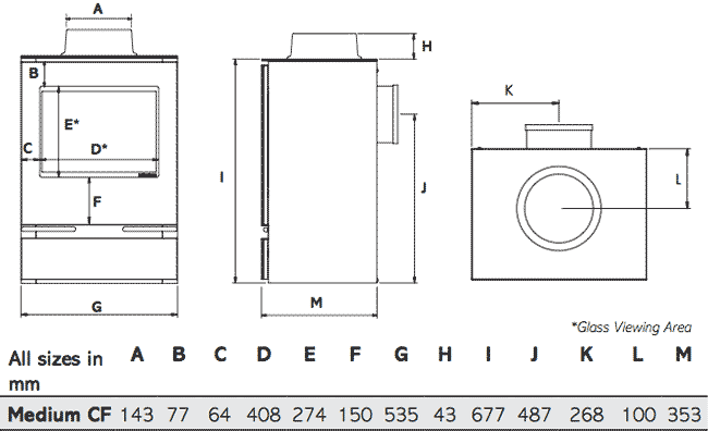 Gazco Riva Vision Medium Gas Stove Sizes