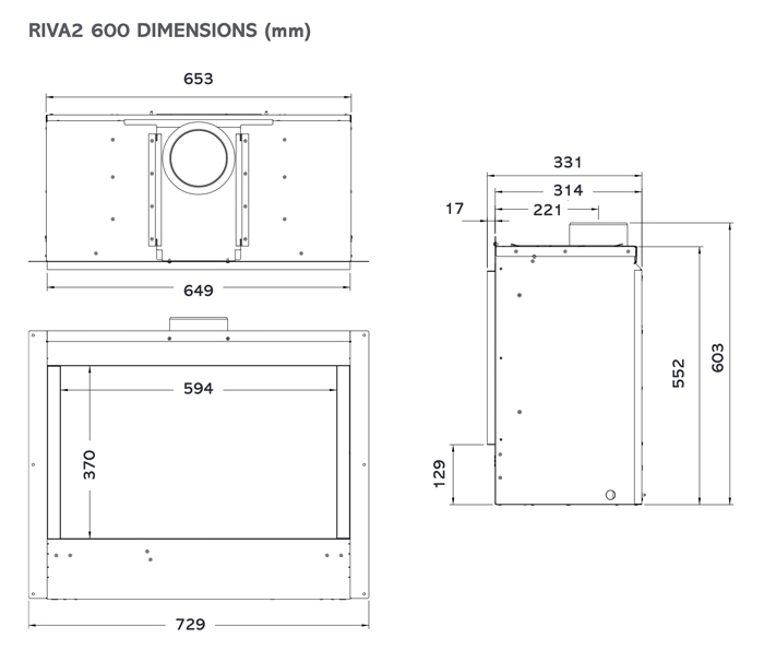 Gazco Riva2 600 Verve XS Gas Fire Sizes