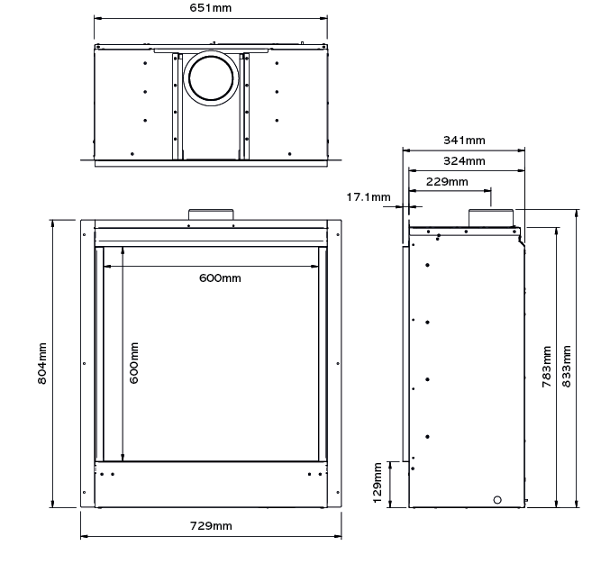 Gazco Riva2 600HL Gas Fire Sizes