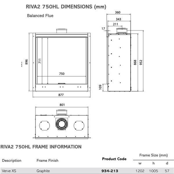 Gazco Riva2 750HL Verve XS Balanced Flue Gas Fire Sizes