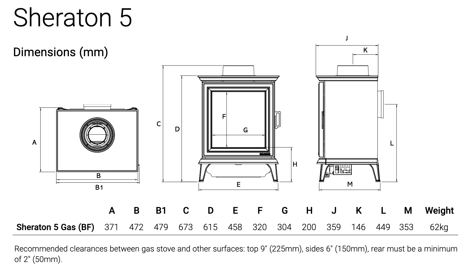 Gazco Sheraton 5 Balanced Flue Gas Stove Sizes