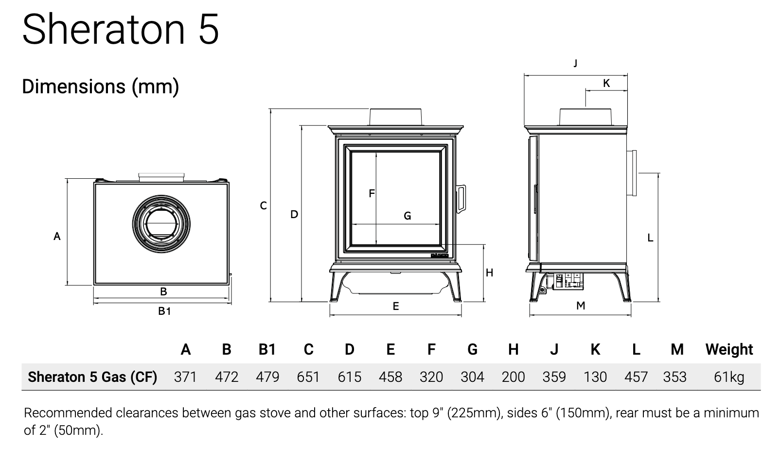 Gazco Sheraton 5 Gas Stove Sizes