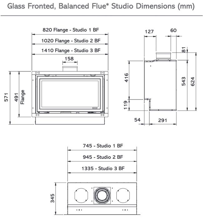 Gazco Studio Balanced Flue Gas Fire Sizes