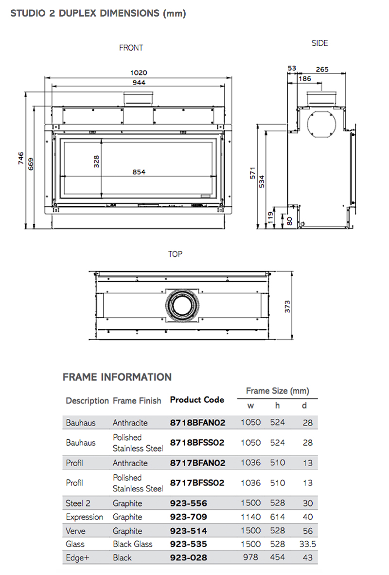 Gazco Studio 2 Duplex Dimensions