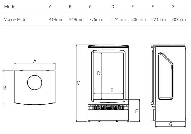 Gazco Vogue Midi T Electric Stove Dimensions