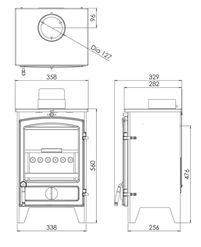 Go Eco 5kW Highline Plus Stove Dimensions