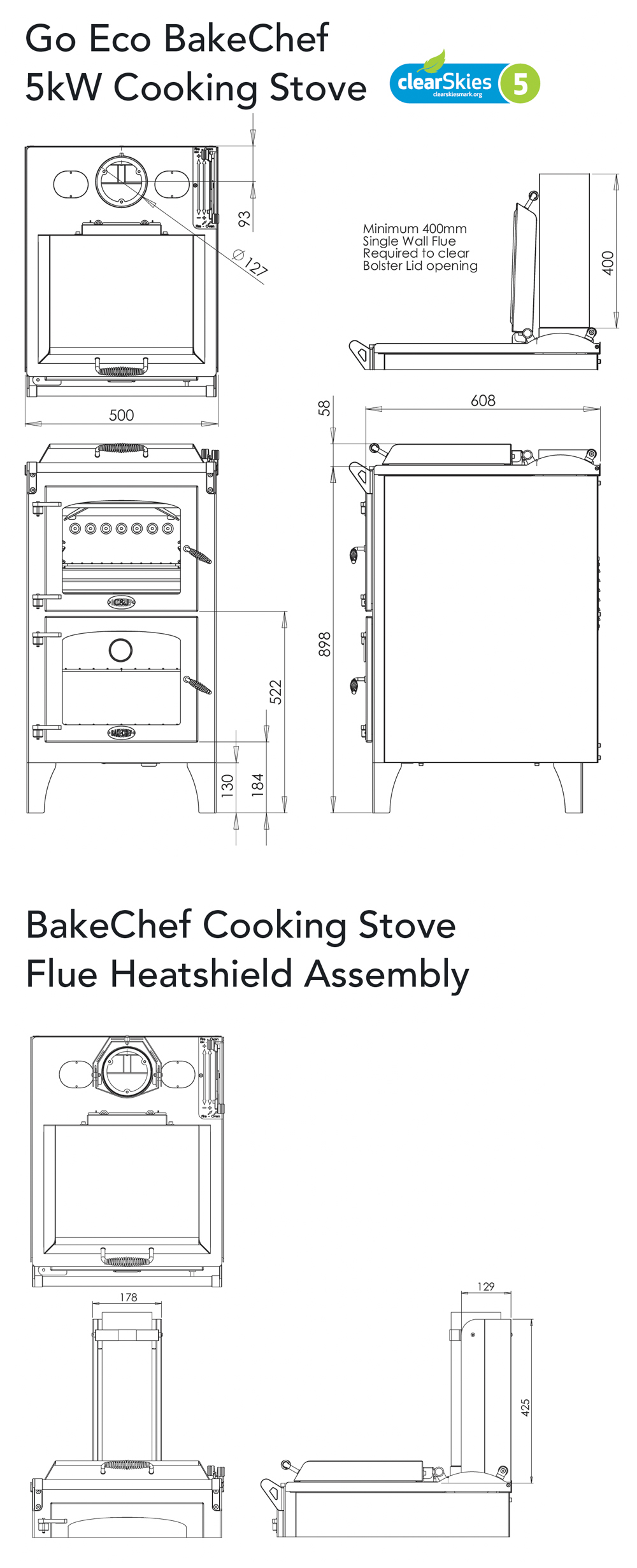 Go Eco BakeChef Stove Dimensions