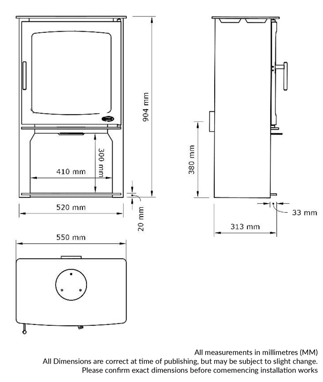 Henley Stoves Hazelwood with Logstore Dimensions