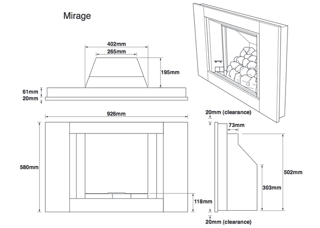 Legend Mirage Gas Fire Dimensions