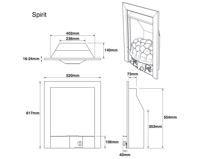 Legend Spirit Gas Fire Dimensions