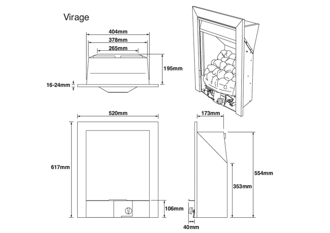 Legend Virage Gas Fire Dimensions