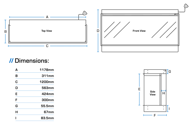 New Forest 1200 Electric Fire Dimensions