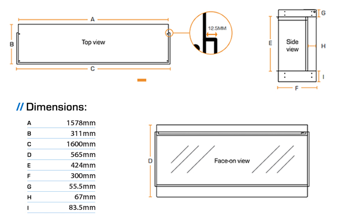 New Forest 1600 Electric Fire Sizes