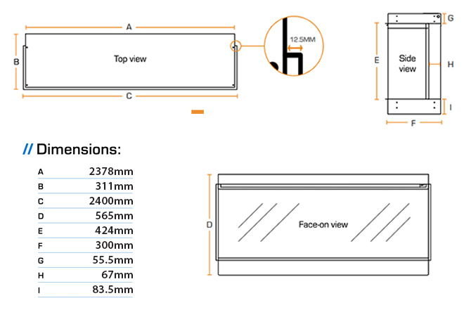 New Forest 2400 Electric Fire Sizes